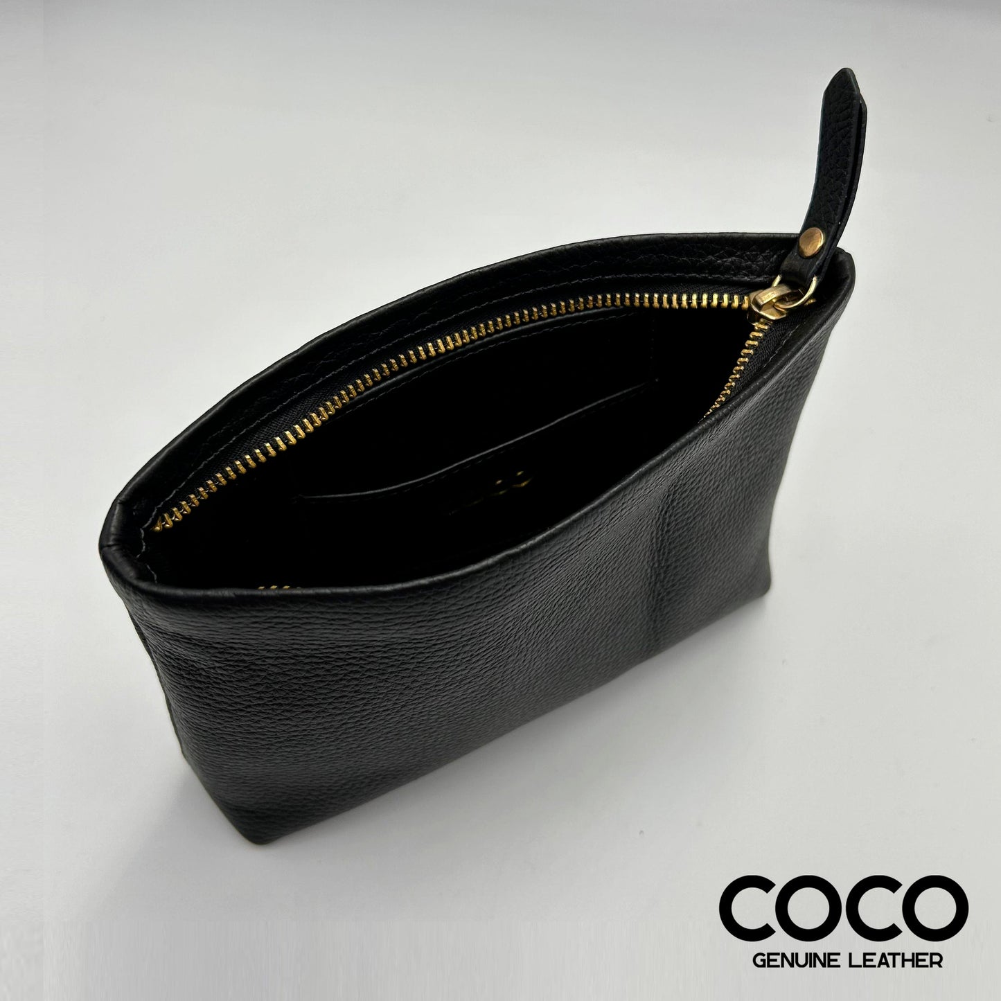 Pouch Cosmético Cuero Granulado Negro COCO