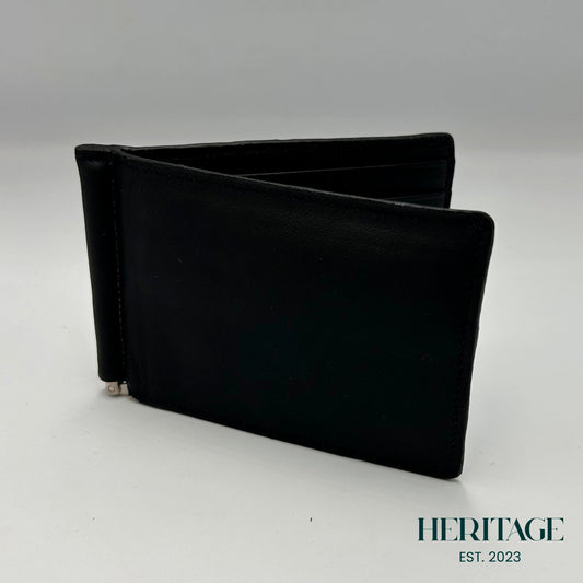 Billetera con Clip Cuero Liso Negro Heritage