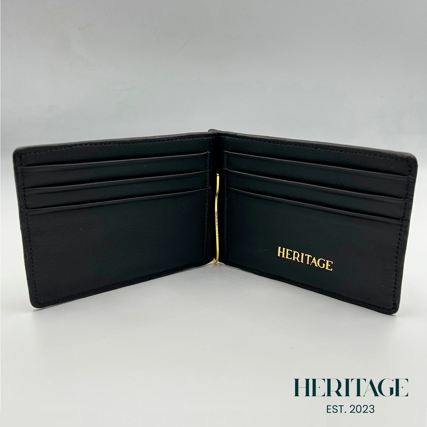 Billetera con Clip Cuero Liso Negro Heritage