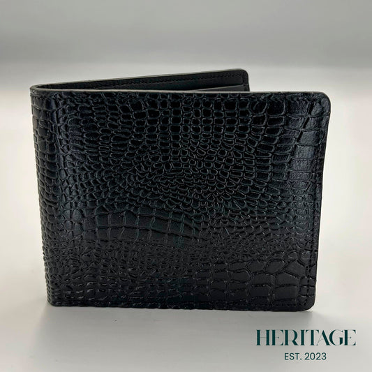 Billetera Bifold Cuero Croco Negro Heritage