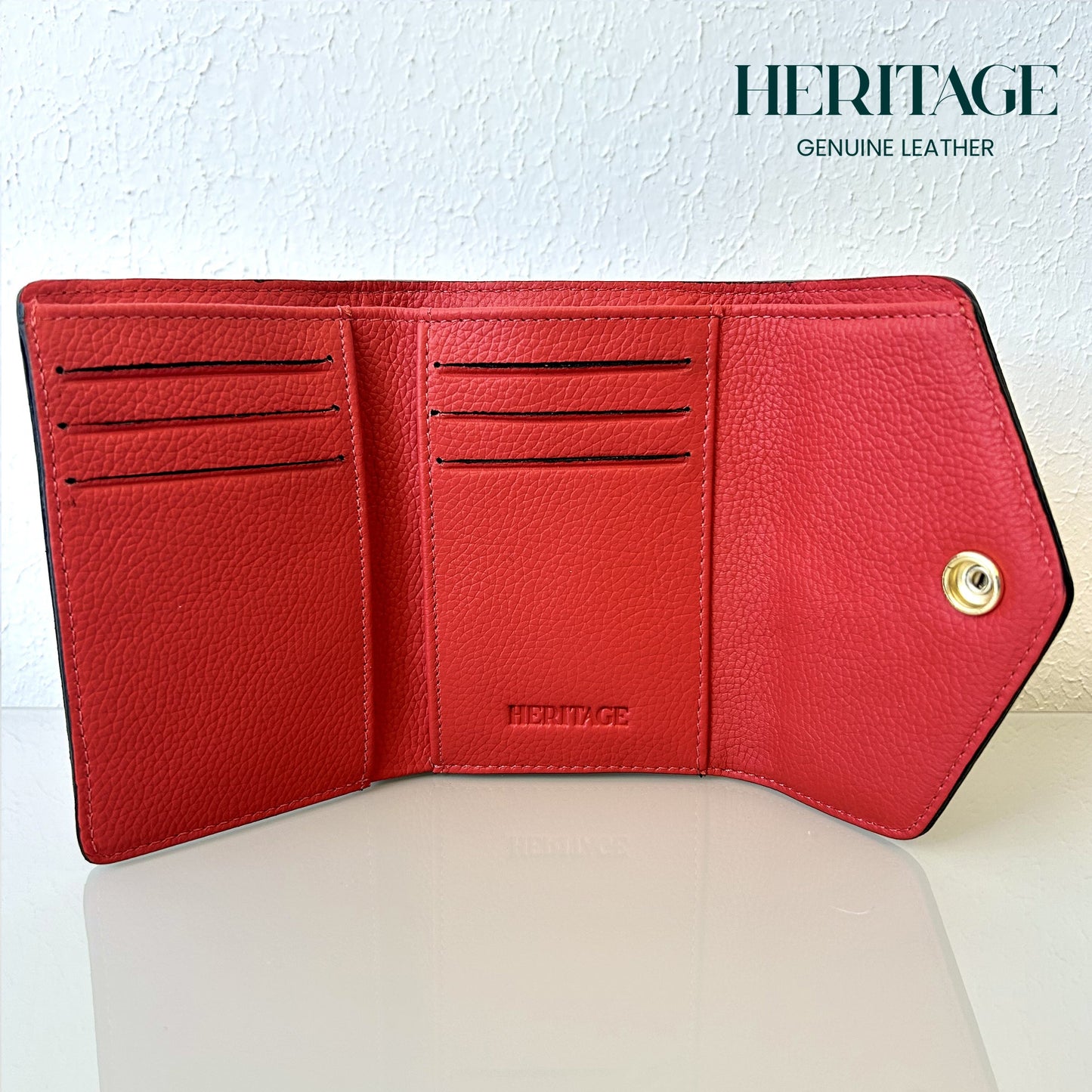 Billetera Vertical con Broche Cuero Granulado Rojo Heritage