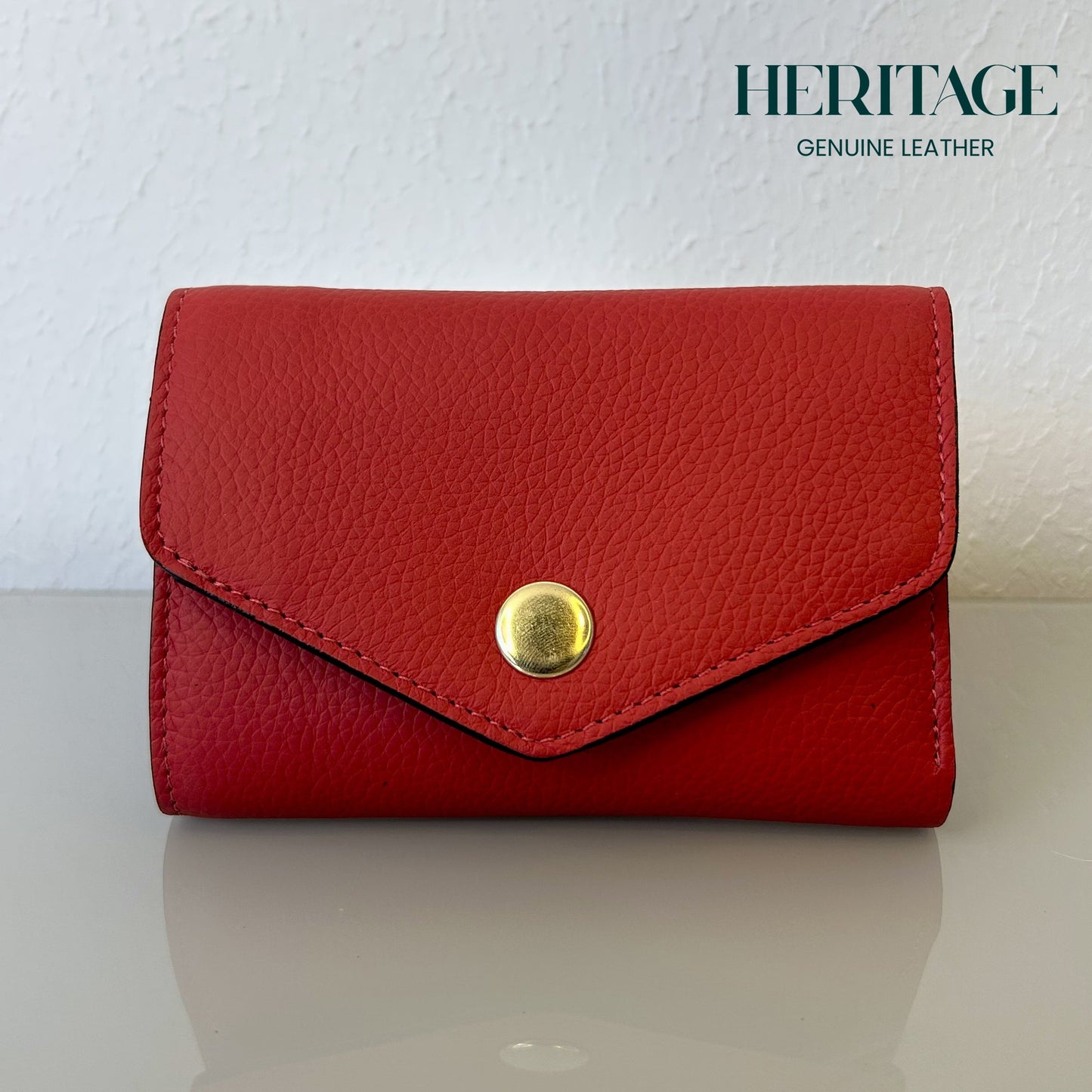 Billetera Vertical con Broche Cuero Granulado Rojo Heritage