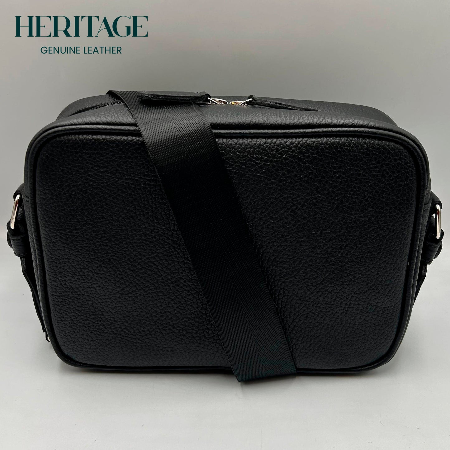 Camera Bag Monaco Mediana Cuero Granulado Negro Heritage