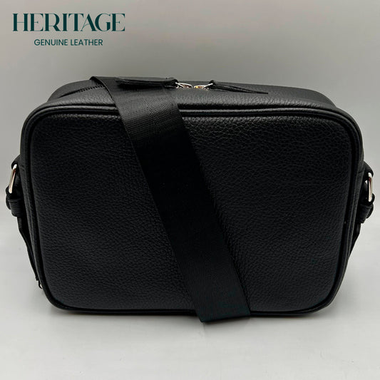 Camera Bag Monaco Mediana Cuero Granulado Negro Heritage