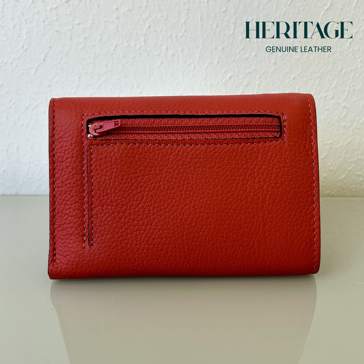 Billetera Vertical con Broche Cuero Granulado Rojo Heritage