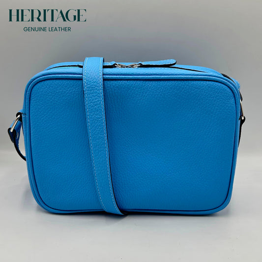 Camera Bag Monaco Mediana Cuero Granulado Celeste Heritage