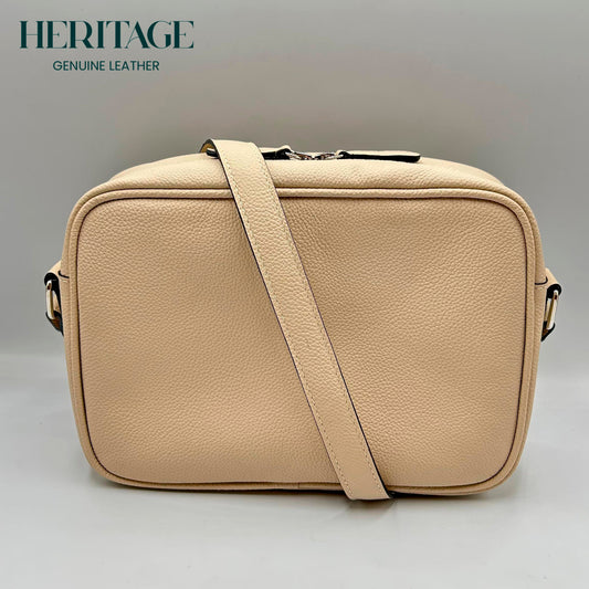 Camera Bag Monaco Mediana Cuero Granulado Arena Heritage