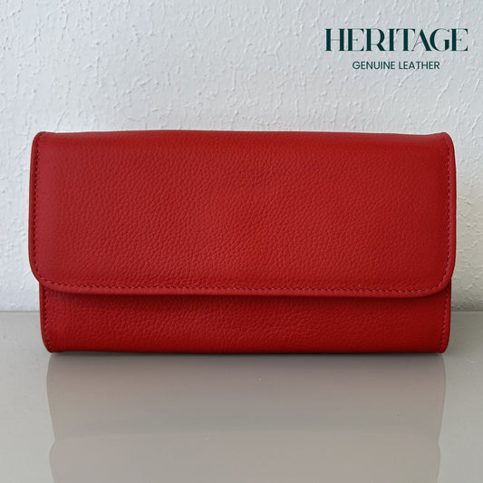 Billetera con Broche en  Cuero Granulado Rojo Heritage