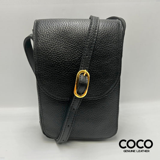 Bandolera Pequeña para Dama Cuero Granulado Negro COCO