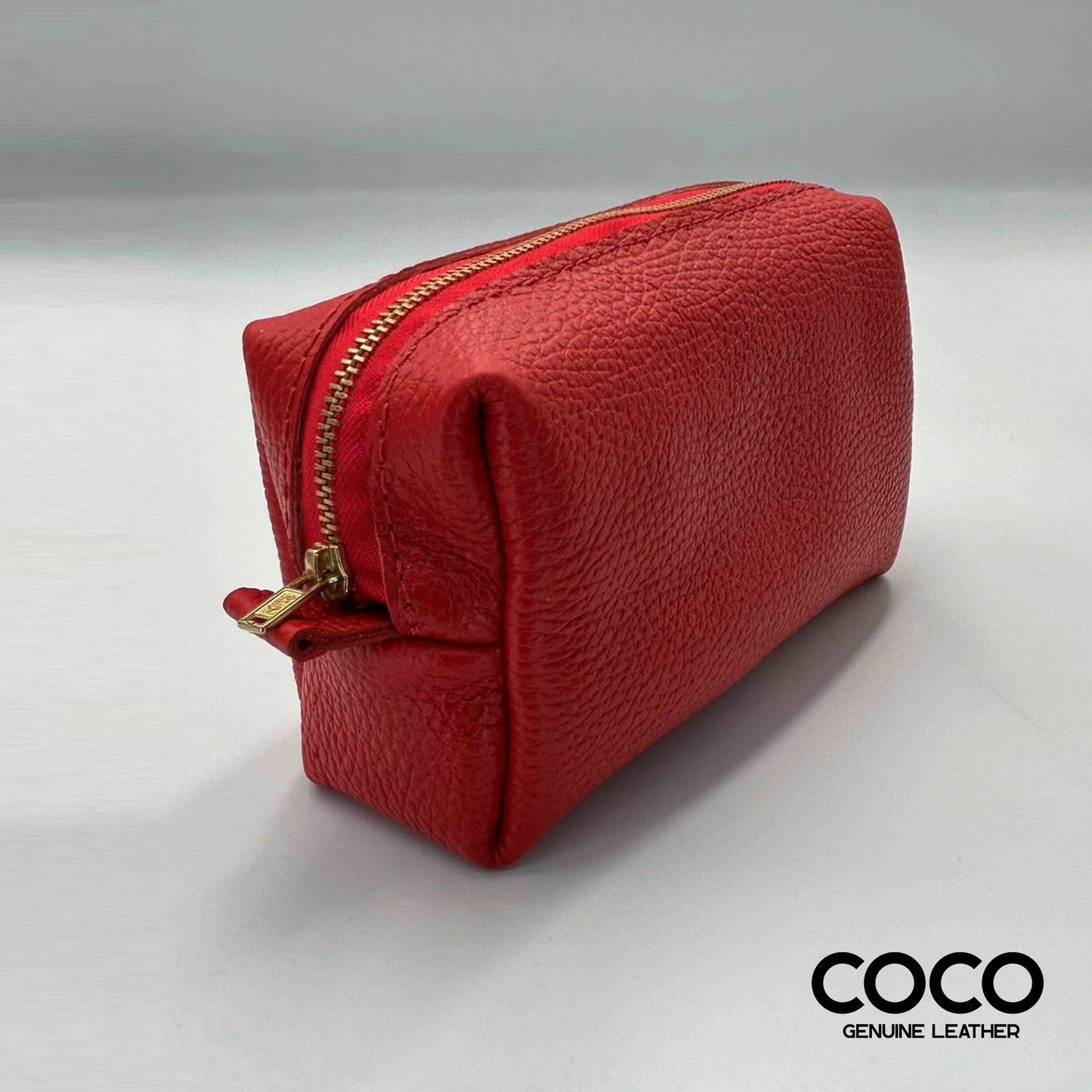 Estuche Cosmético Rectangular Cuero Granulado Rojo COCO