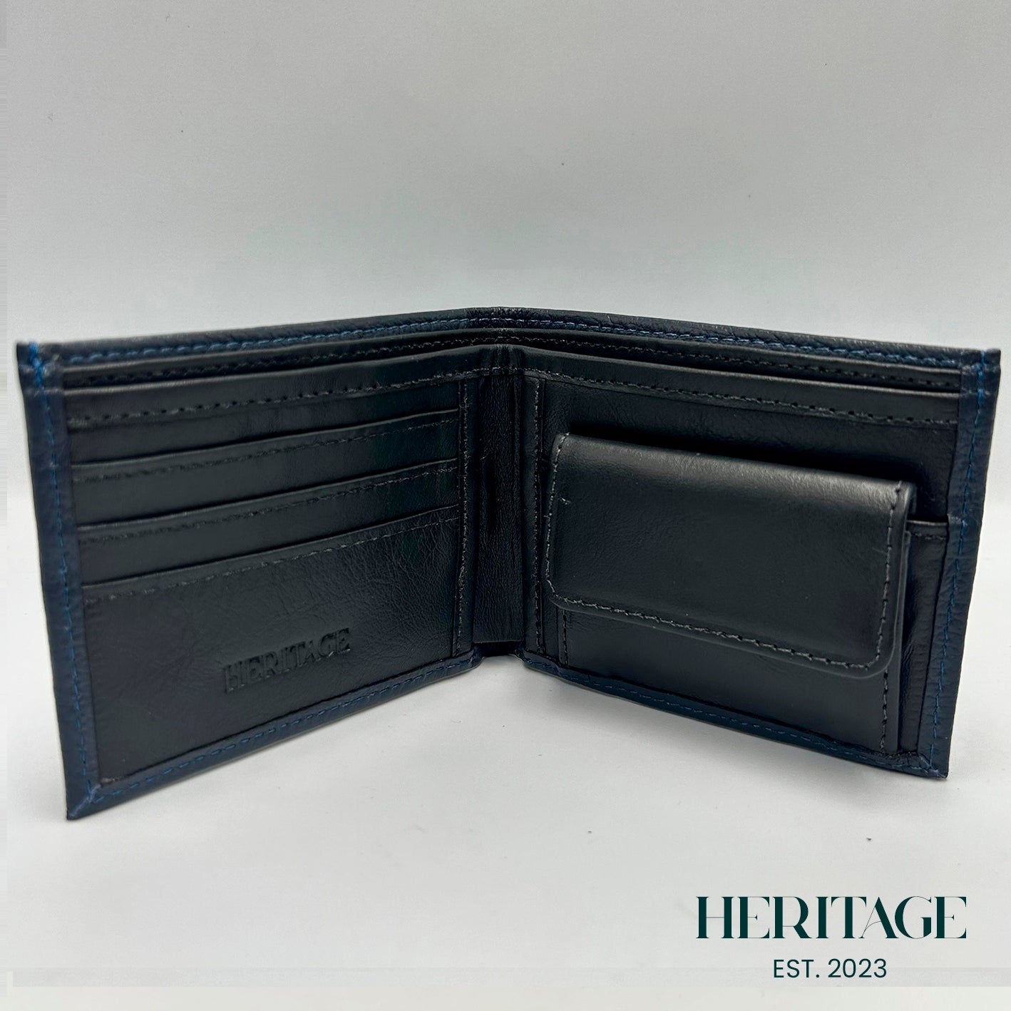 Billetera con Monedero Cuero Granulado Azul Navy