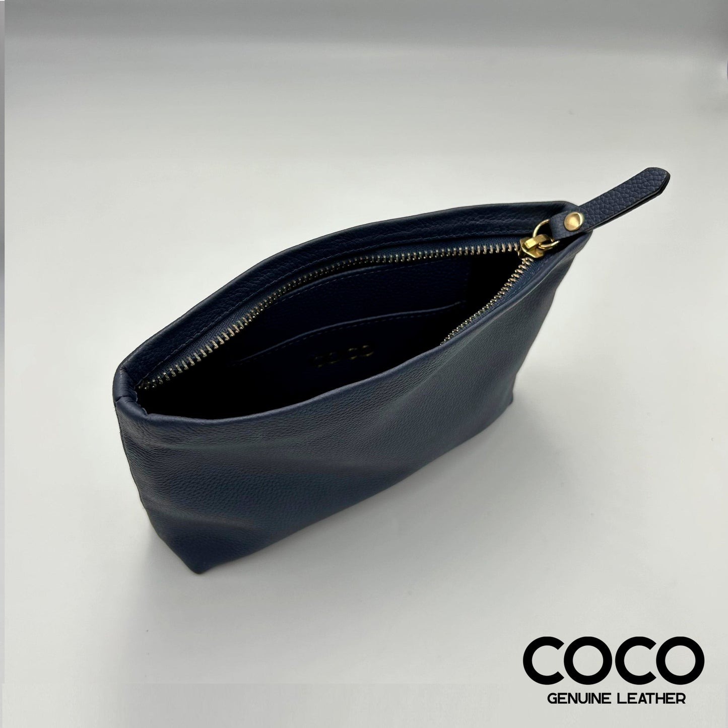 Pouch Cosmético Cuero Granulado Azul COCO