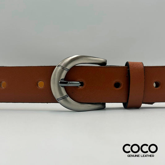 Cinturón para Dama de 25 mm Cuero Liso Cognac Jaspeado COCO