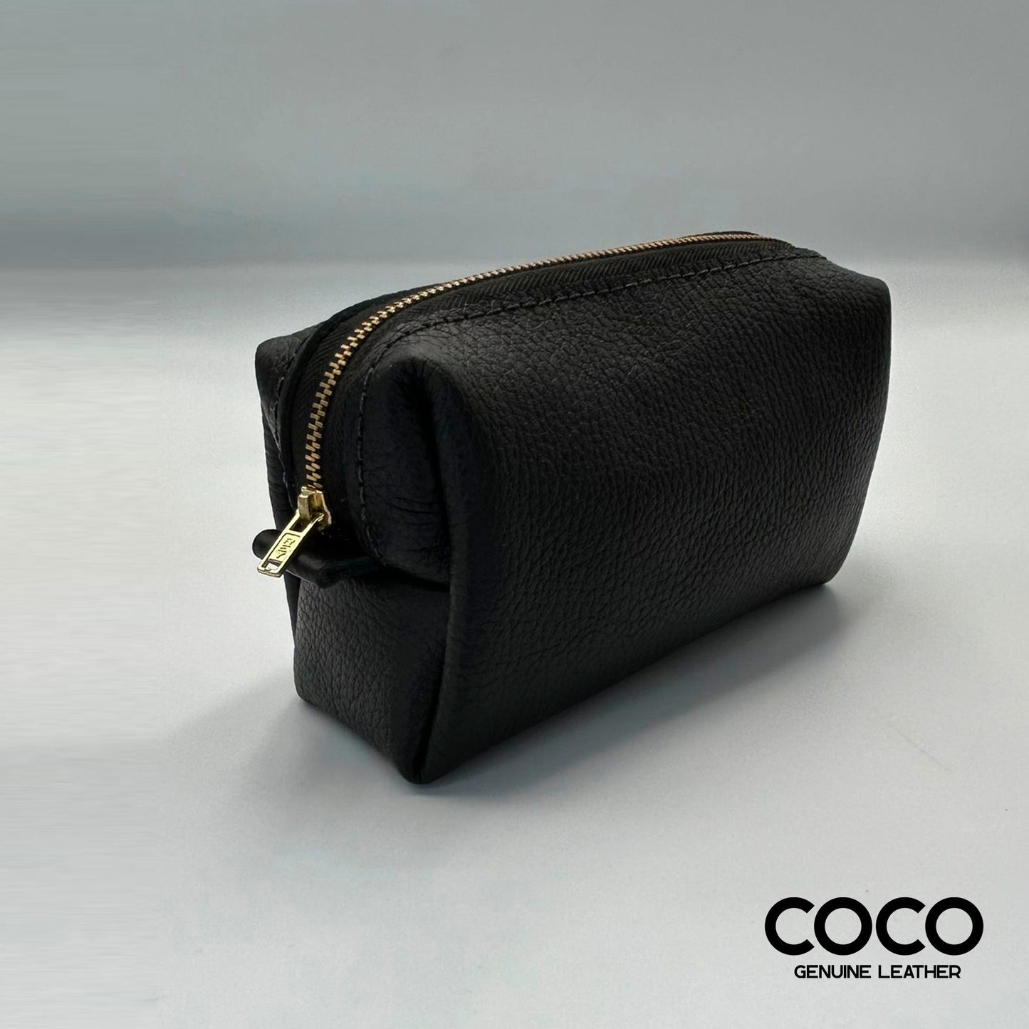 Estuche Cosmético Rectangular Cuero Granulado Negro COCO