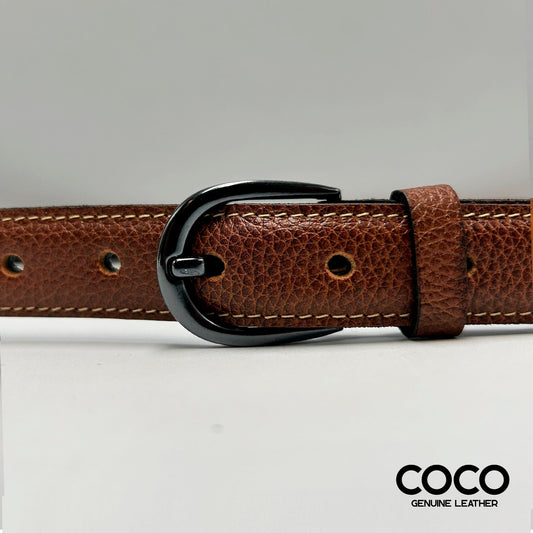 Cinturón Formal para Dama de 25 mm Cuero Granulado Cognac HN COCO