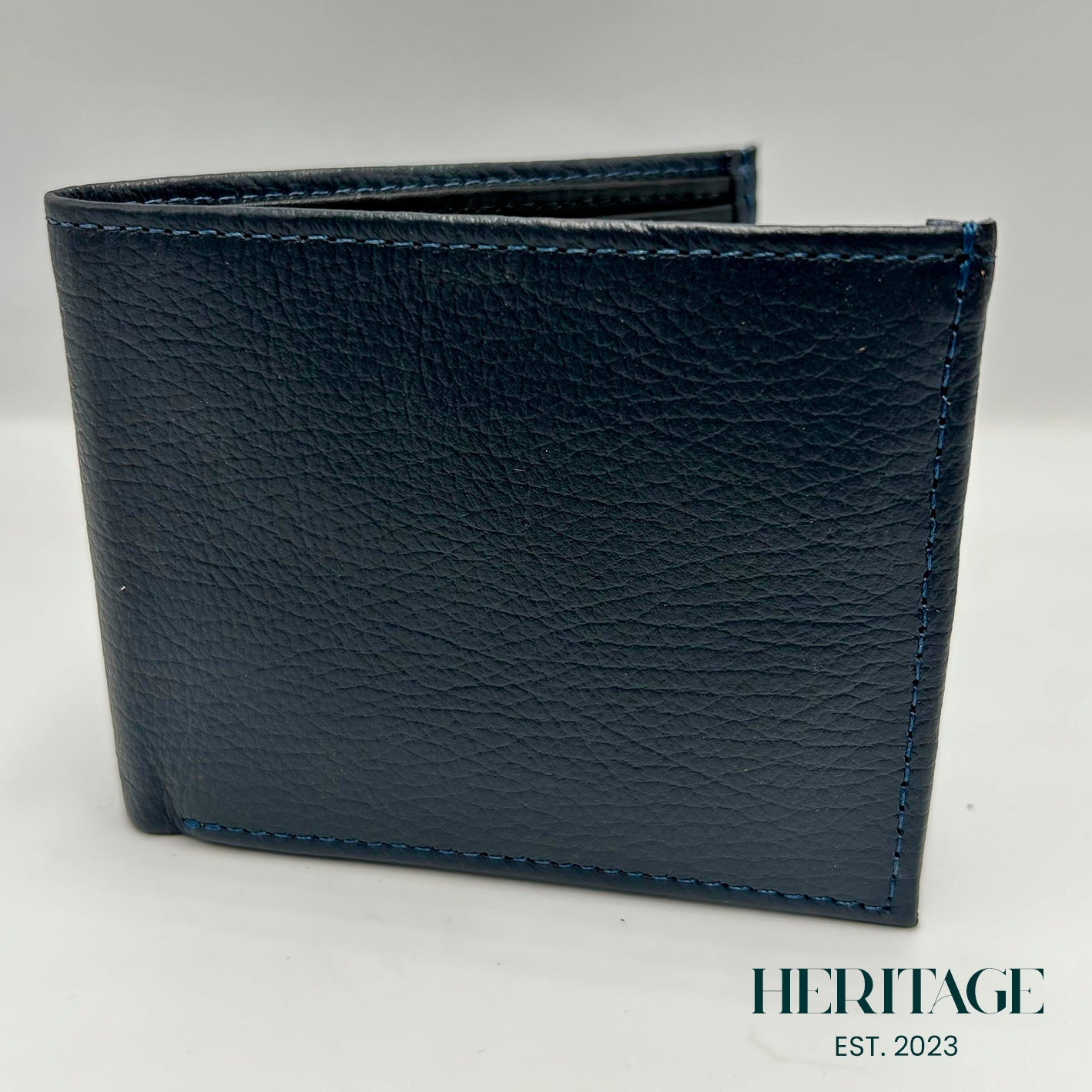 Billetera con Monedero Cuero Granulado Azul Navy