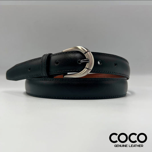 Cinturón Formal para Dama de 25 mm Cuero Liso Negro COCO