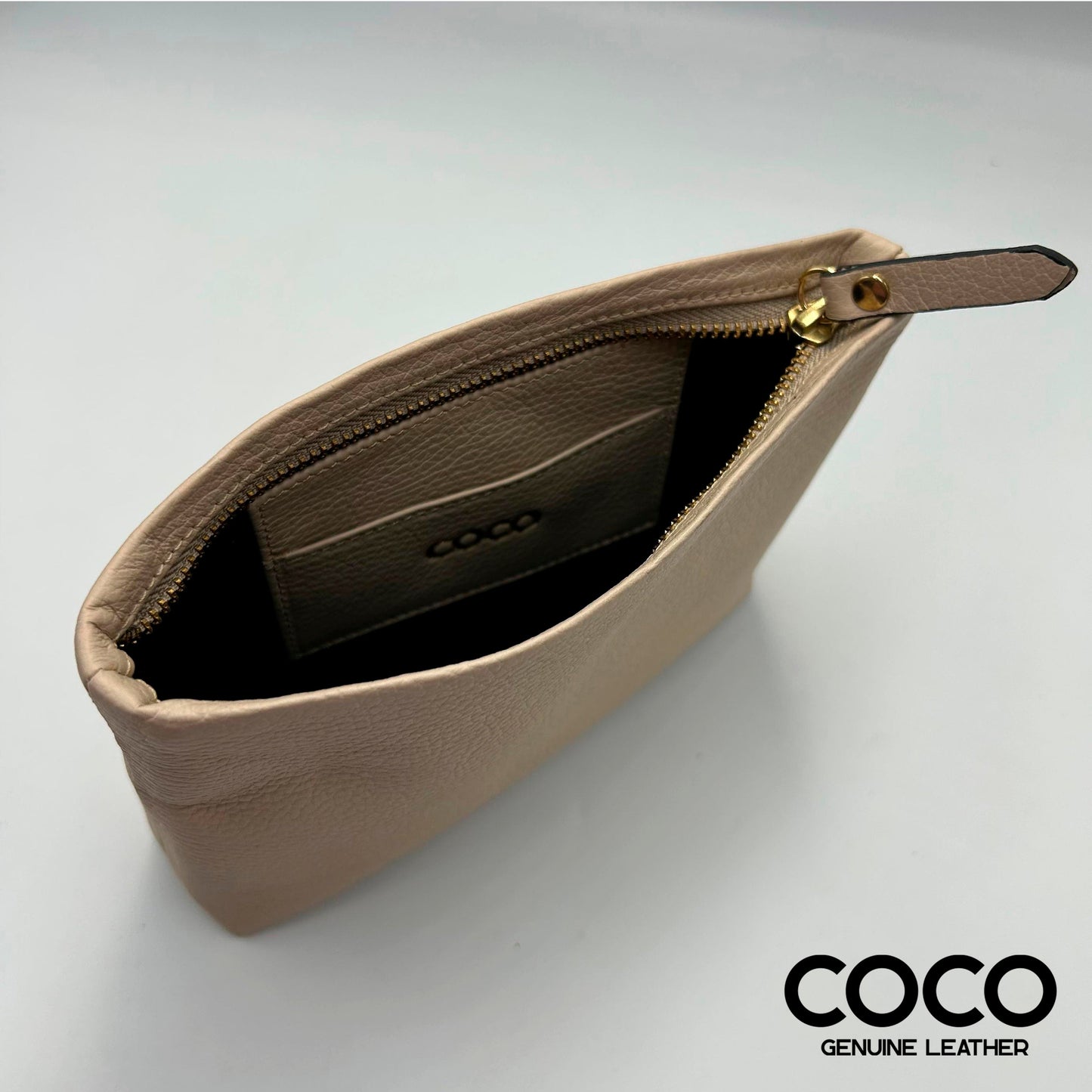 Pouch Cosmético Cuero Granulado Arena COCO