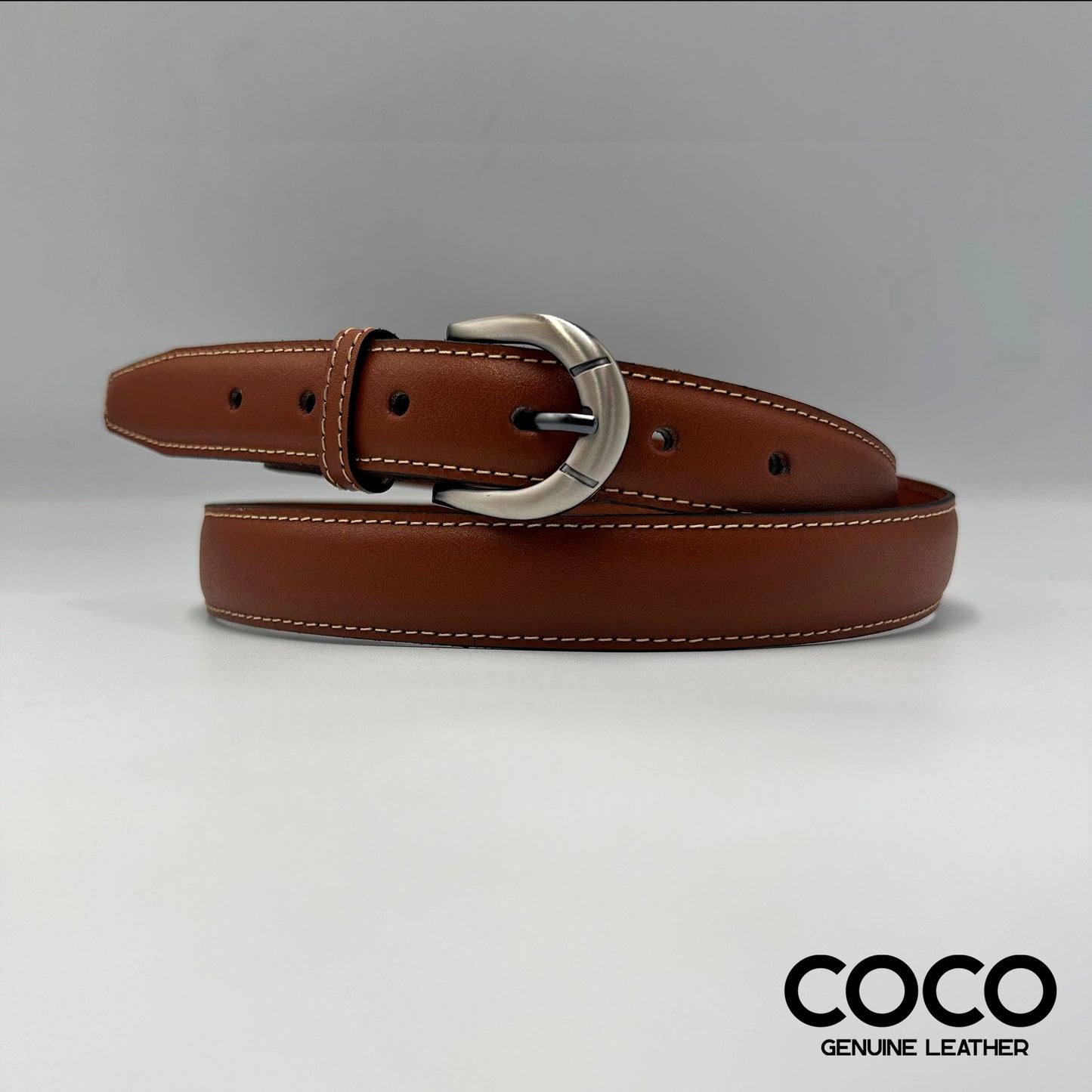 Cinturón Formal para Dama de 25 mm Cuero Liso Cognac COCO