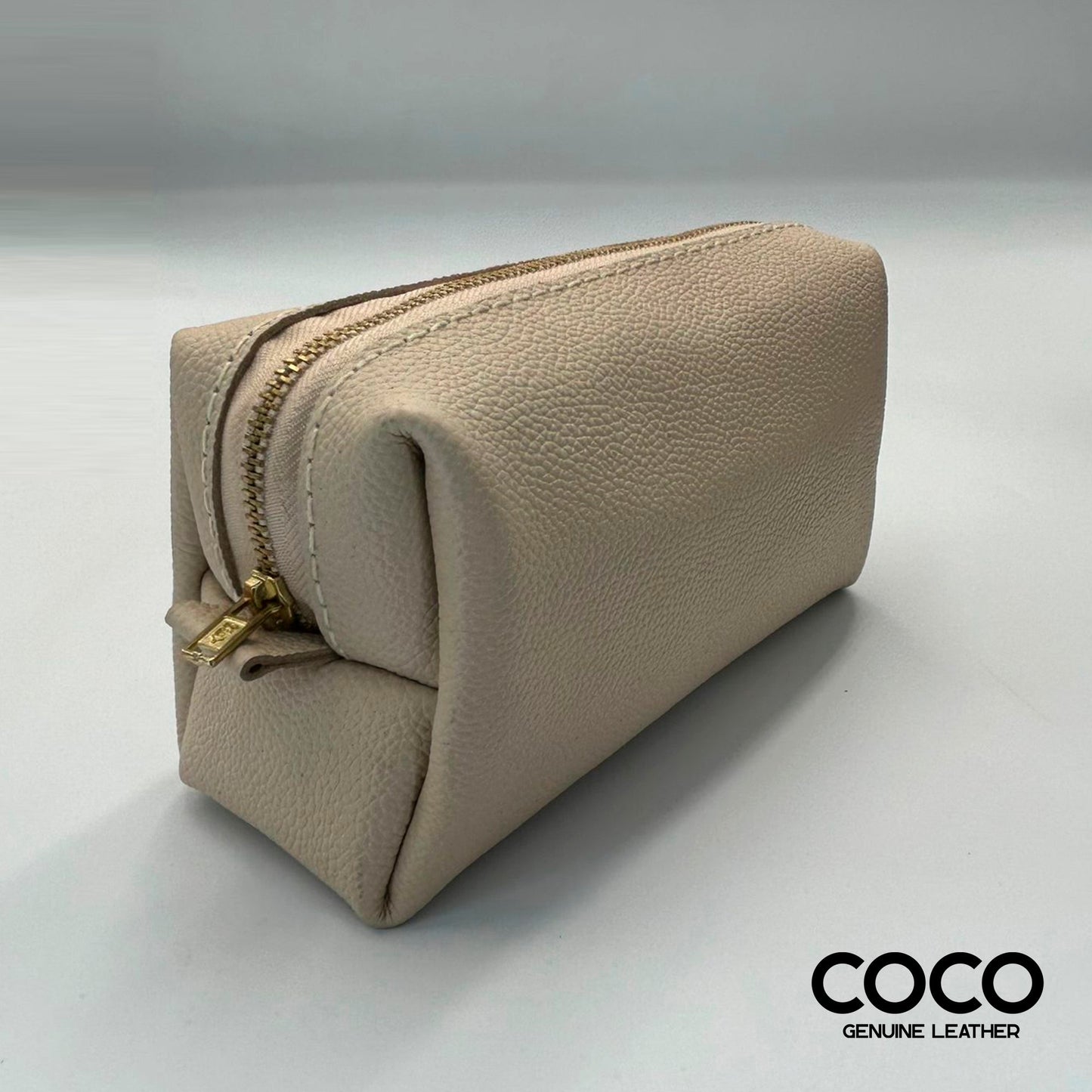 Estuche Cosmético Rectangular Cuero Granulado Arena COCO