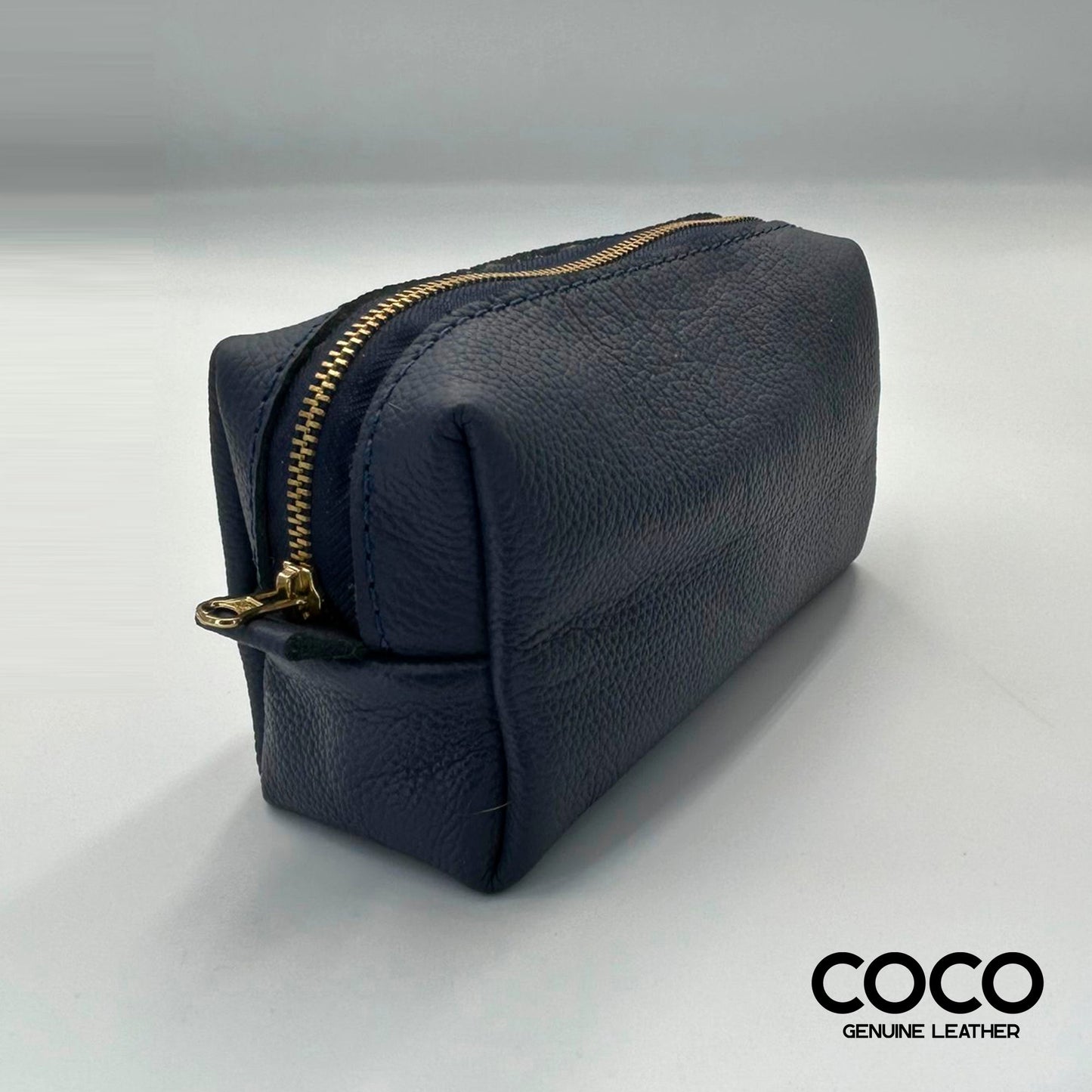 Estuche Cosmético Rectangular Cuero Granulado Azul COCO