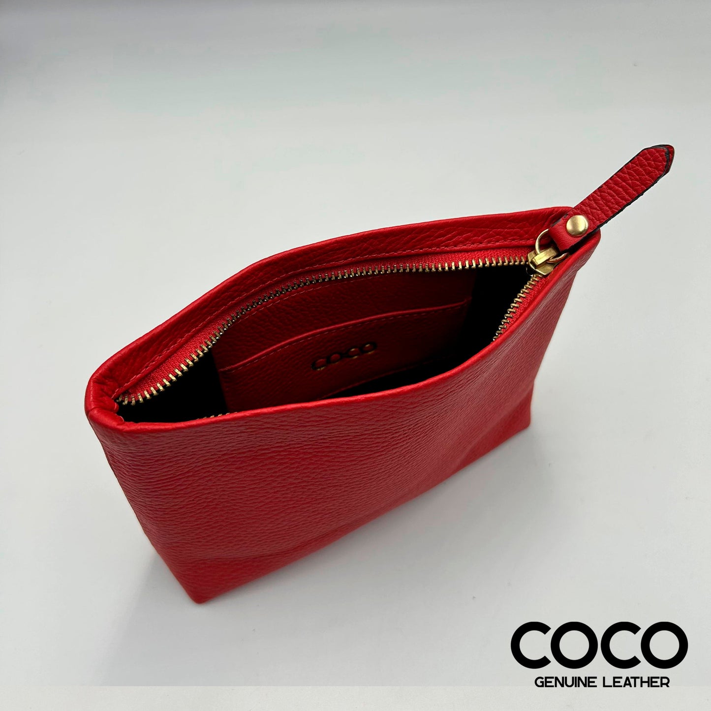 Pouch Cosmético Cuero Granulado Rojo COCO