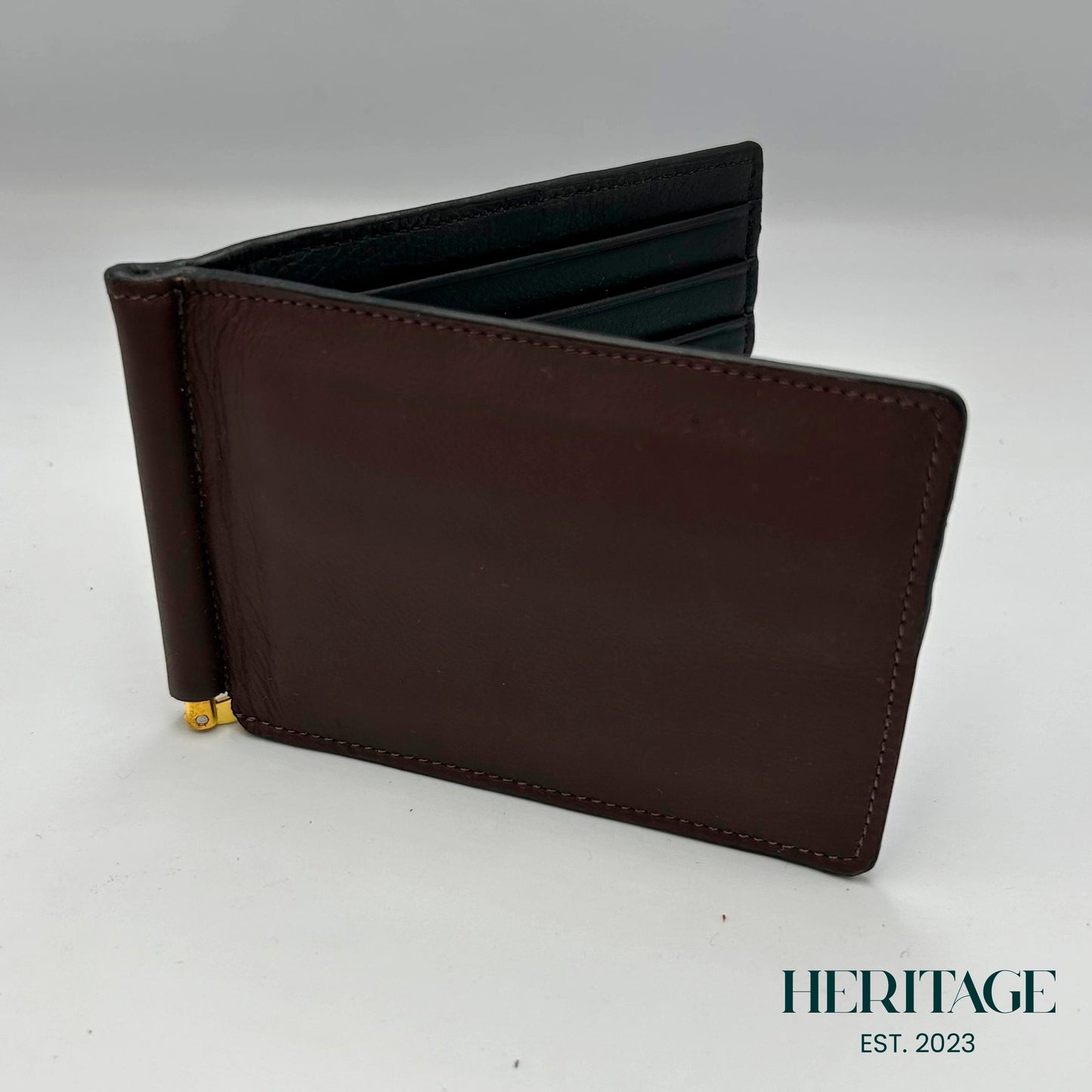 Billetera con Clip Cuero Liso Café Heritage