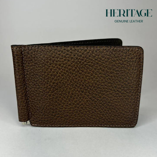 Billetera con Clip Cuero Granulado Café Heritage