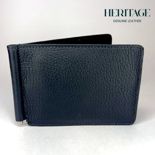 Billetera con Clip Cuero Granulado Negro Heritage