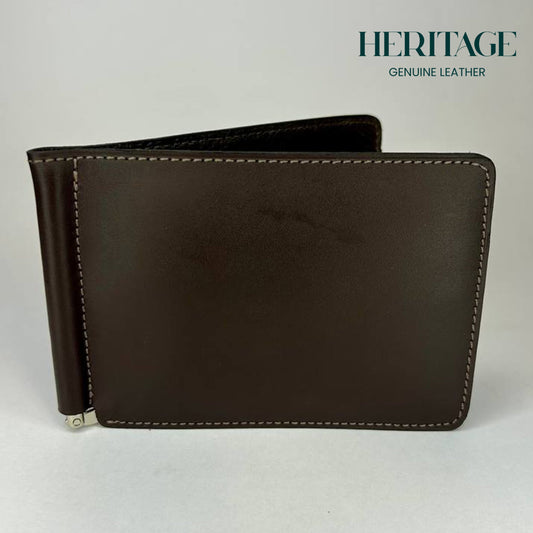 Billetera con Clip Cuero Liso Café Heritage