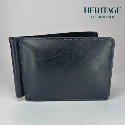 Billetera con Clip Cuero Liso Negro Heritage