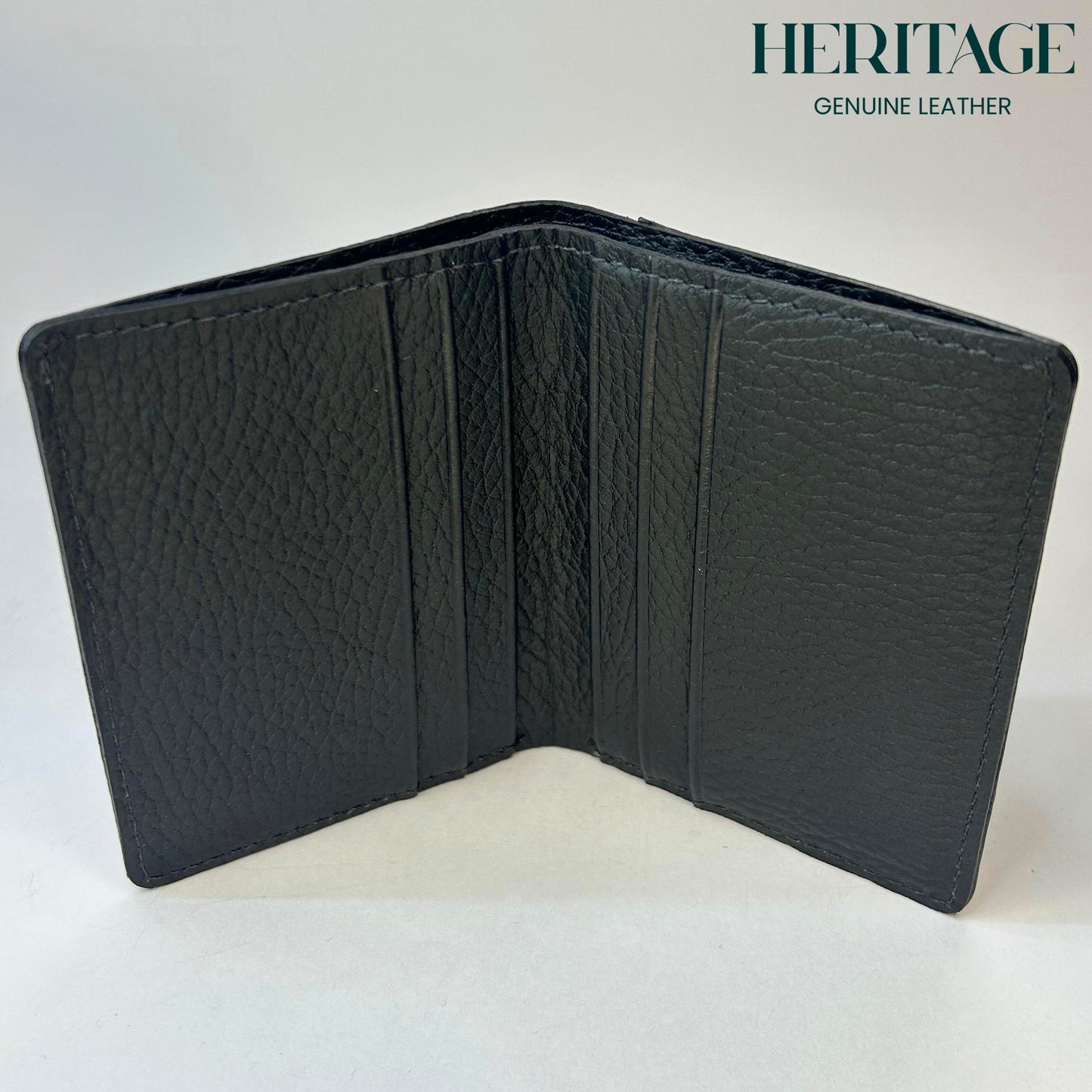 Billetera Vertical Cuero Granulado Negro Heritage