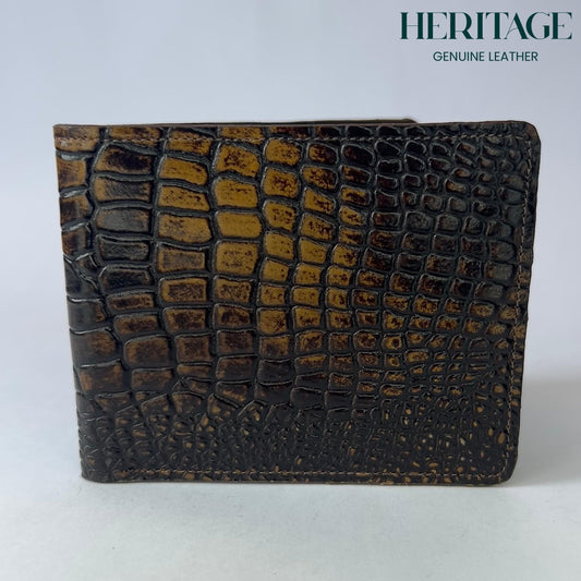 Billetera Bifold Cuero Croco Café Heritage