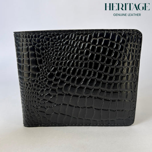 Billetera Bifold Cuero Croco Negro Heritage