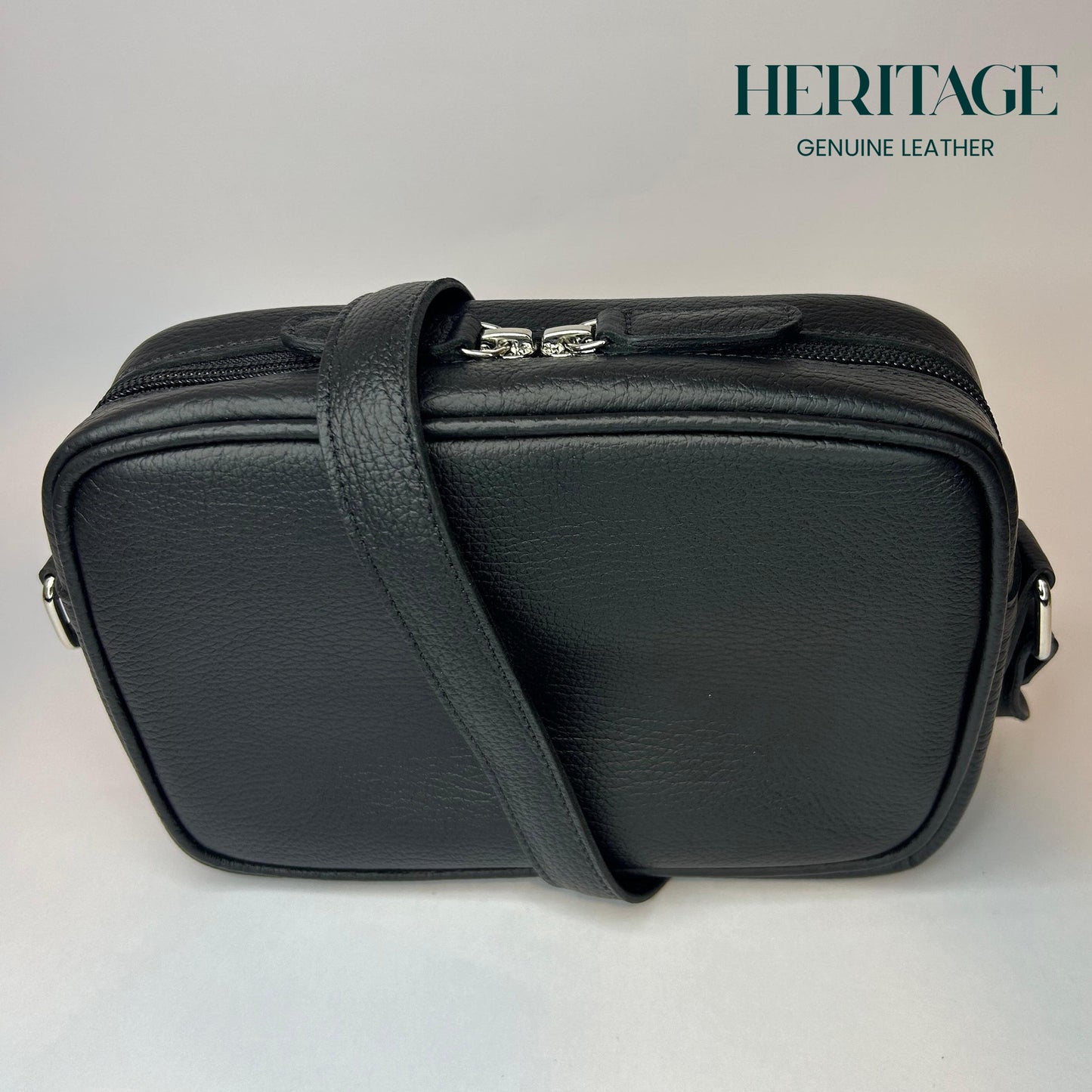 Camera Bag en Cuero Granulado Negro Heritage