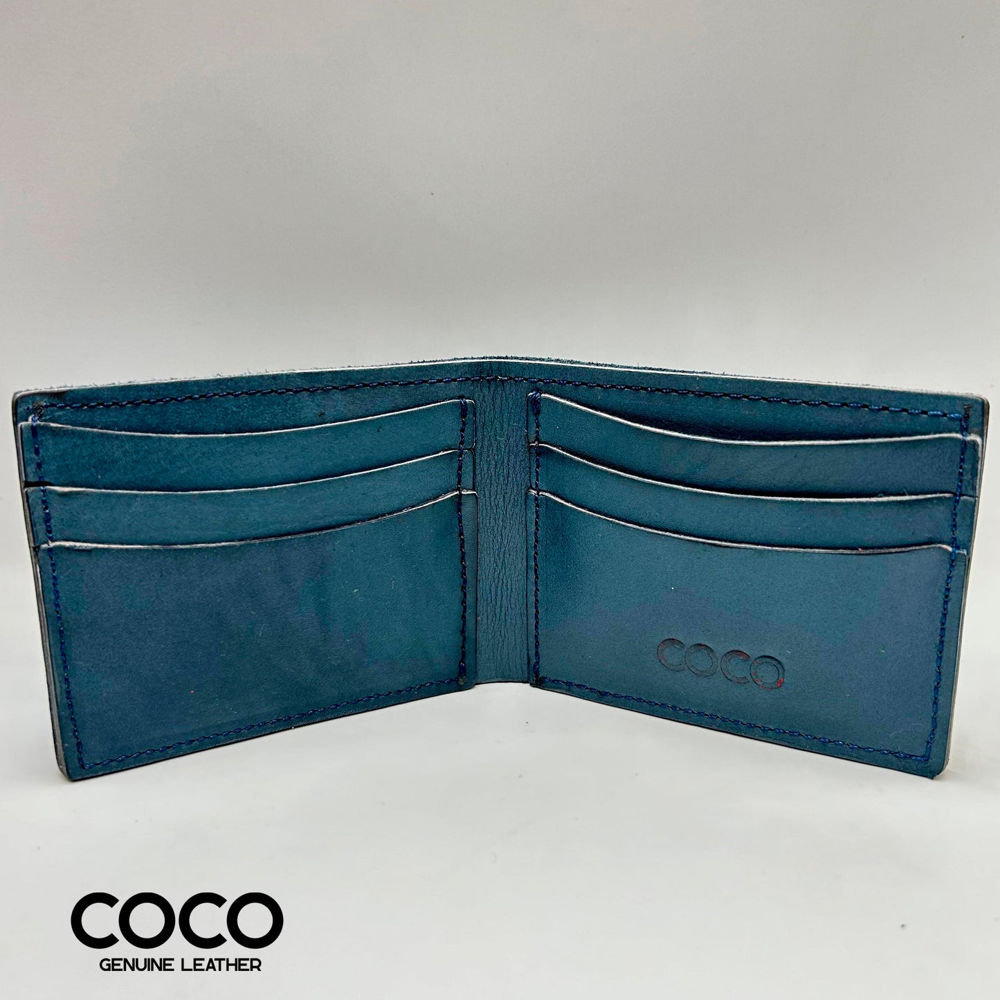 Billetera Bifold Cuero Full Grain Azul COCO