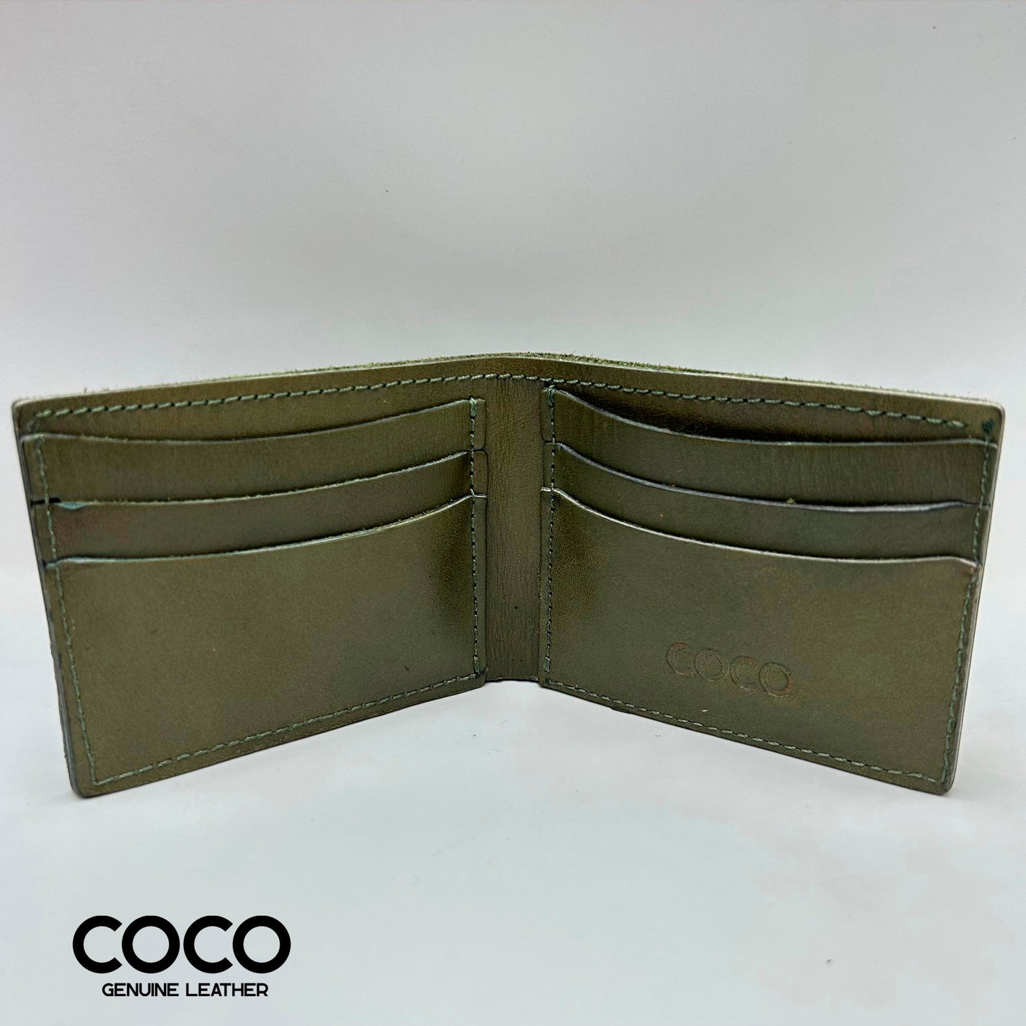 Billetera Bifold Cuero Full Grain Oliva COCO