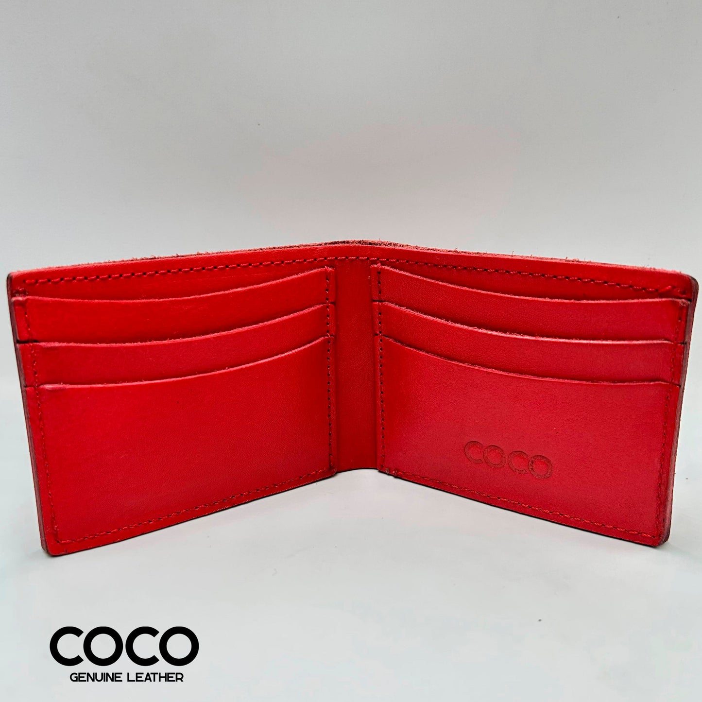 Billetera Bifold Cuero Full Grain Rojo COCO