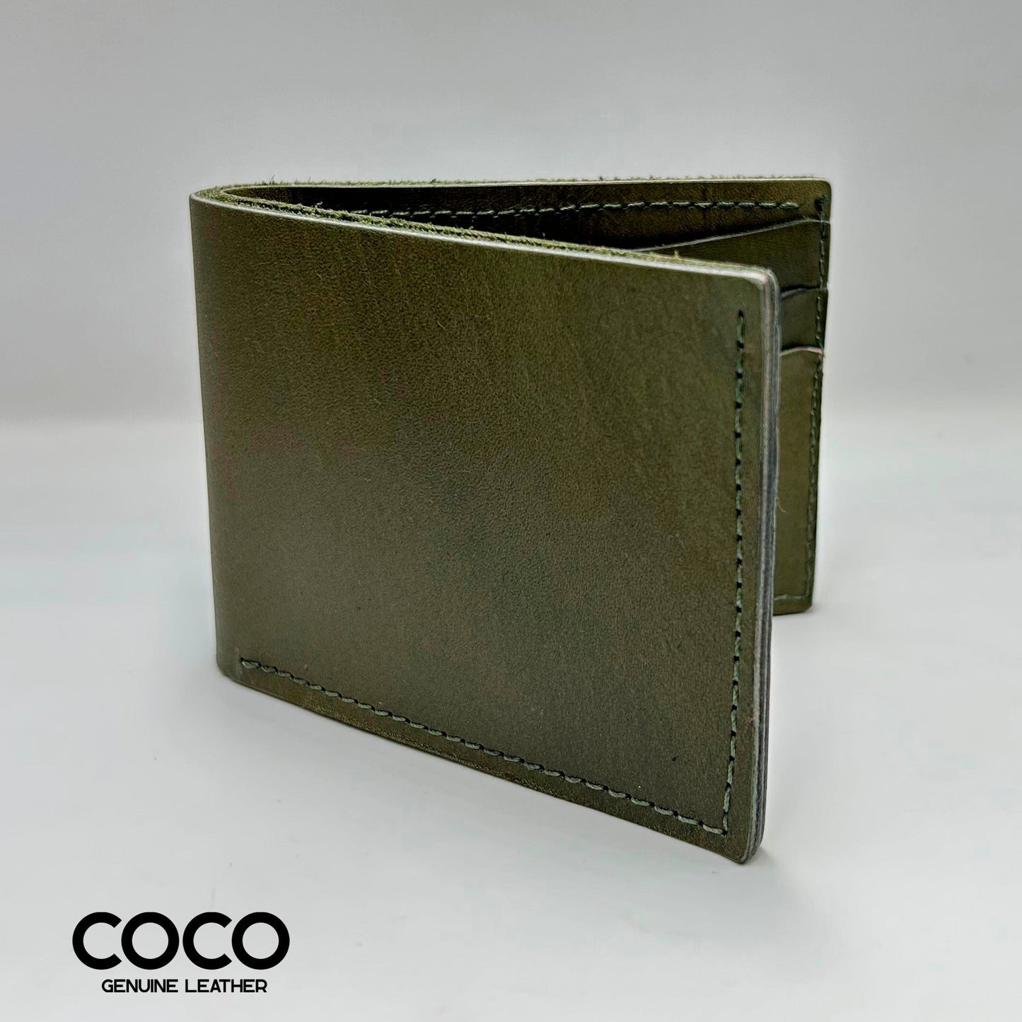 Billetera Bifold Cuero Full Grain Oliva COCO