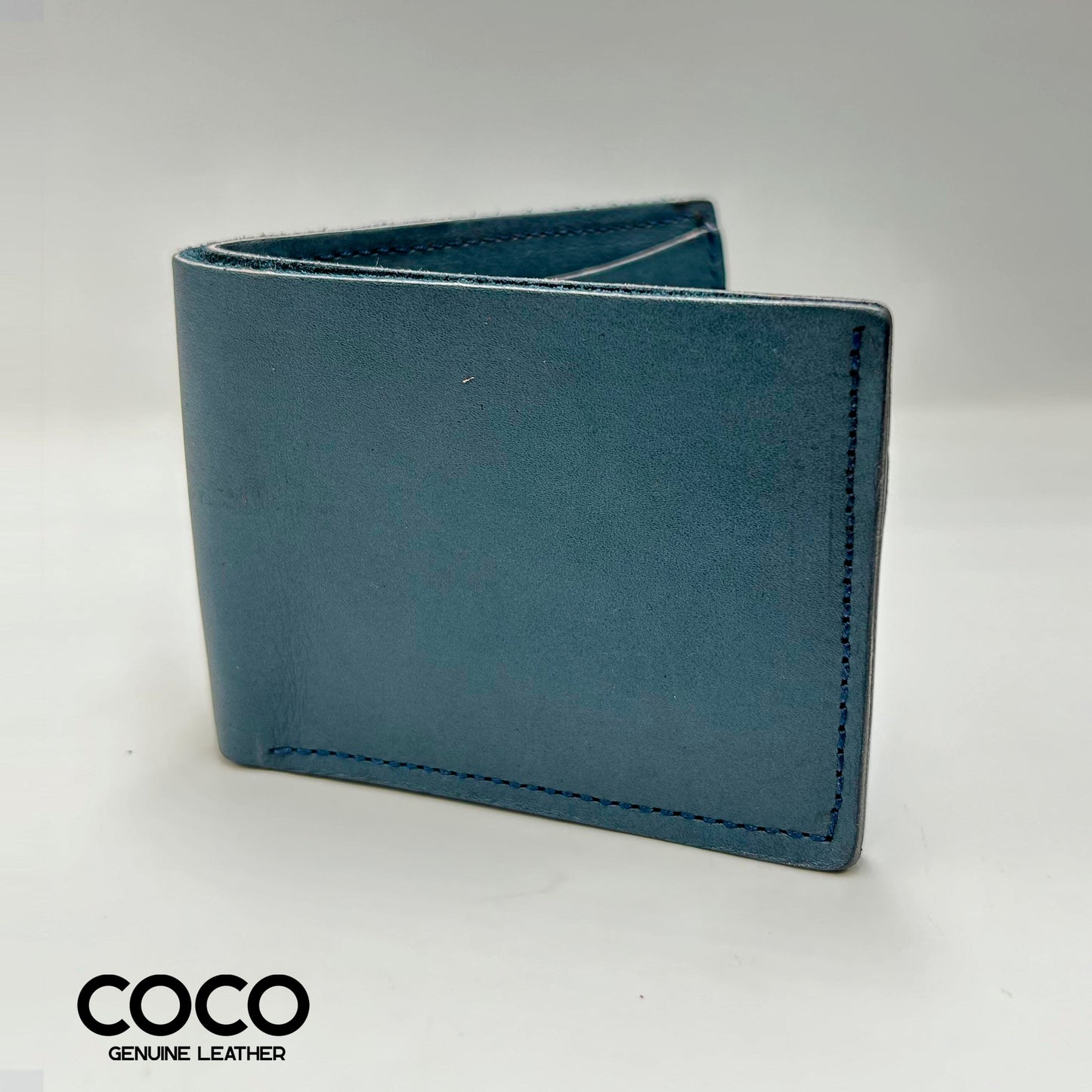 Billetera Bifold Cuero Full Grain Azul COCO