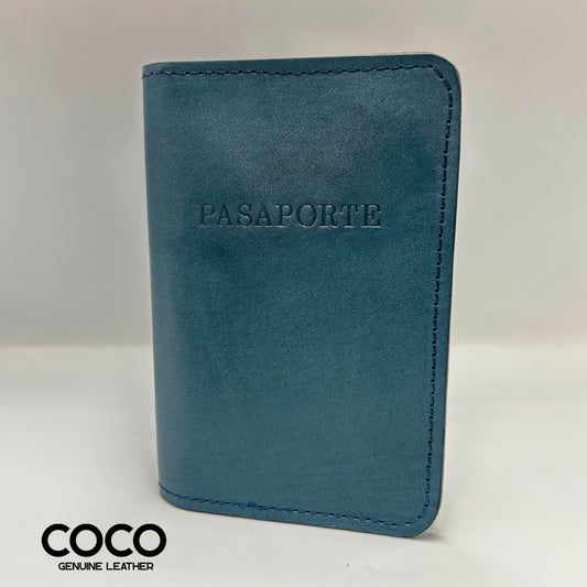 Portapasaporte Con Tarjetero Cuero Full Grain Azul COCO