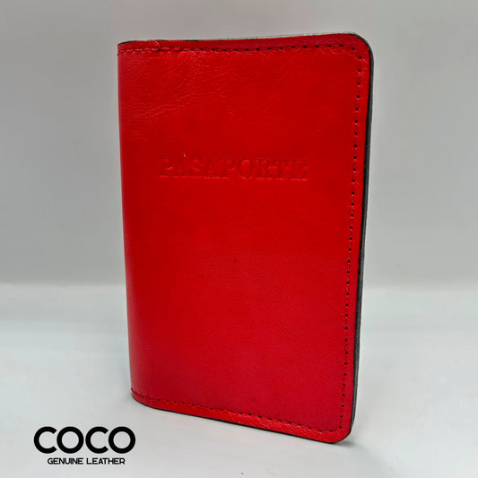 Portapasaporte Con Tarjetero Cuero Full Grain Rojo COCO