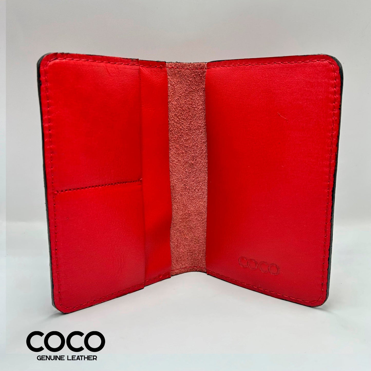 Portapasaporte Con Tarjetero Cuero Full Grain Rojo COCO