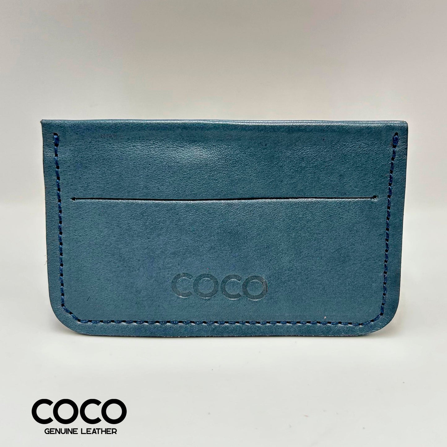 Tarjetero Minimalista Cuero Full Grain Azul COCO