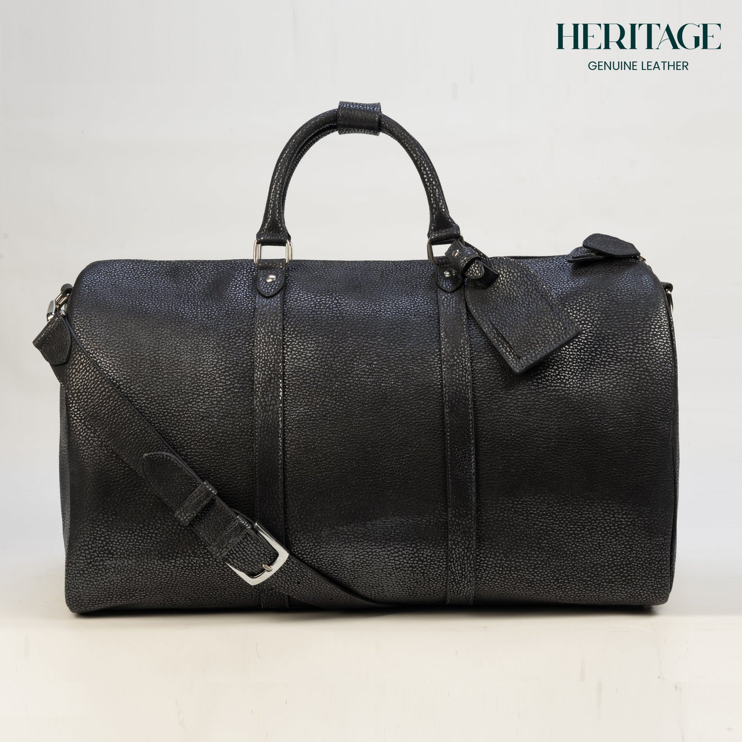 Weekender Bag en Cuero Nubuck Cristal Negro Heritage