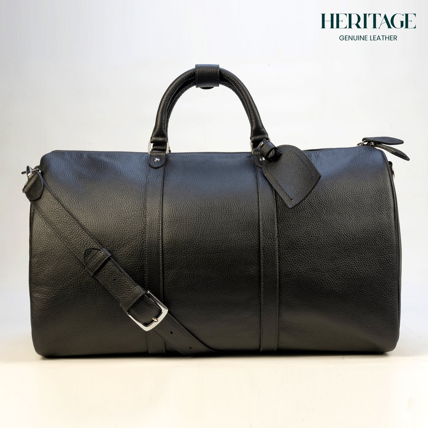 Weekender Bag en Cuero Granulado Negro Heritage