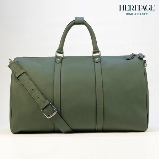 Weekender Bag en Cuero Granulado Verde Heritage