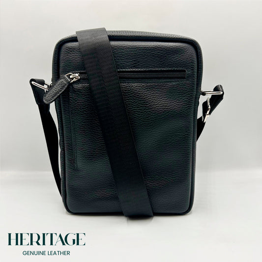 Bolso Bandolera Vertical Cuero Granulado Negro Heritage