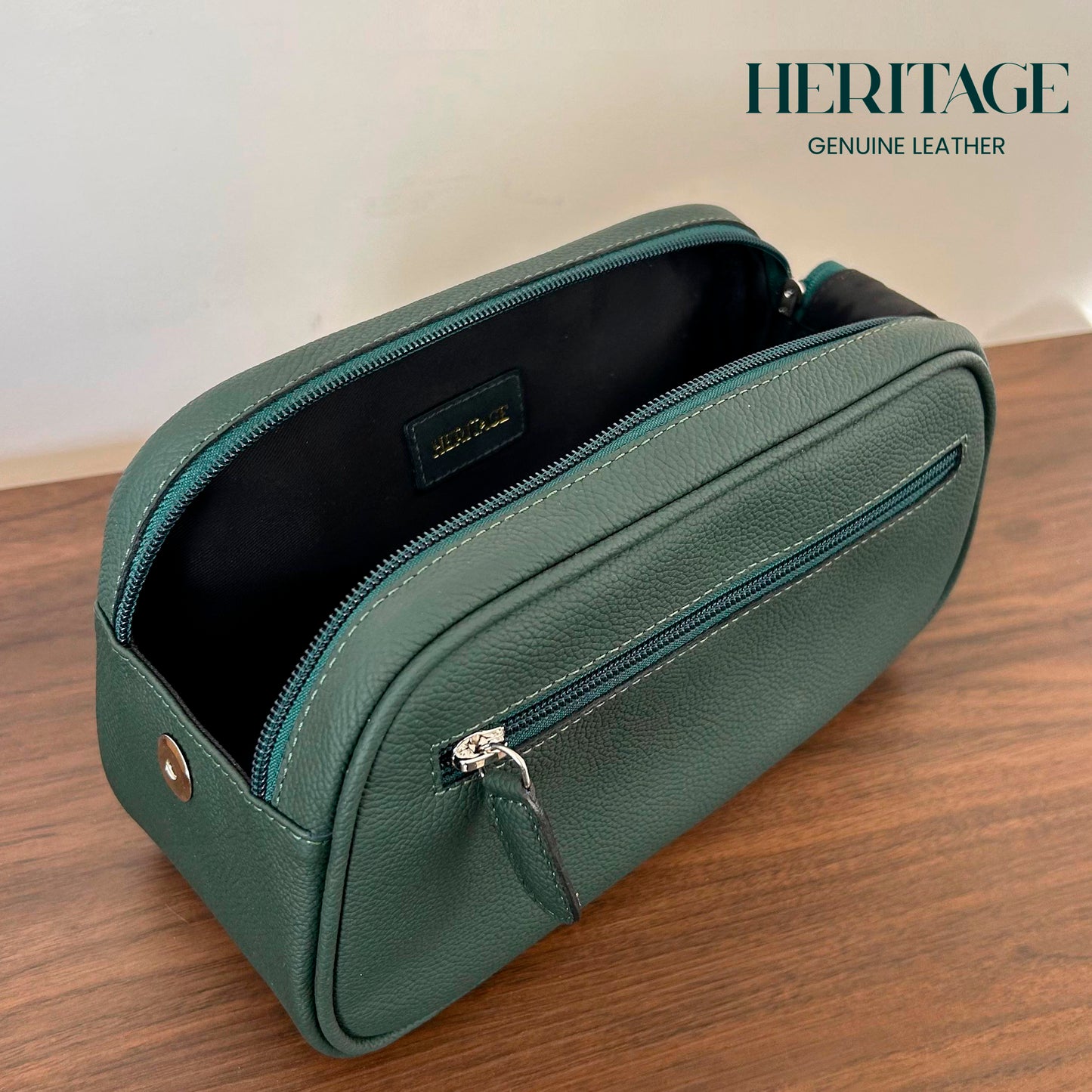 Neceser Dopp Kit Mediano Cuero Granulado Verde Heritage