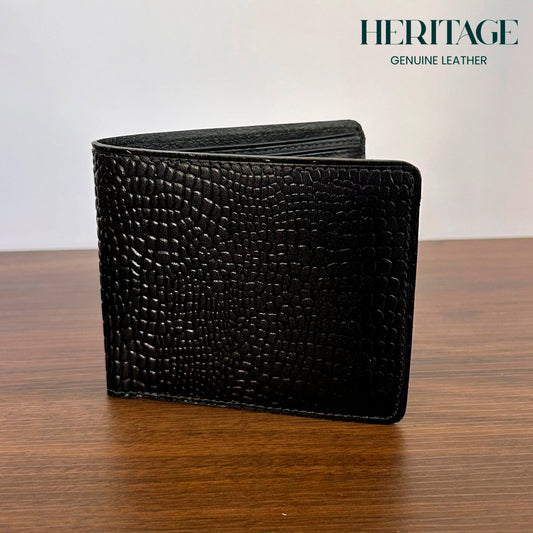 Billetera Bifold con Tarjetero Madrid Cuero Croco Negro Heritage